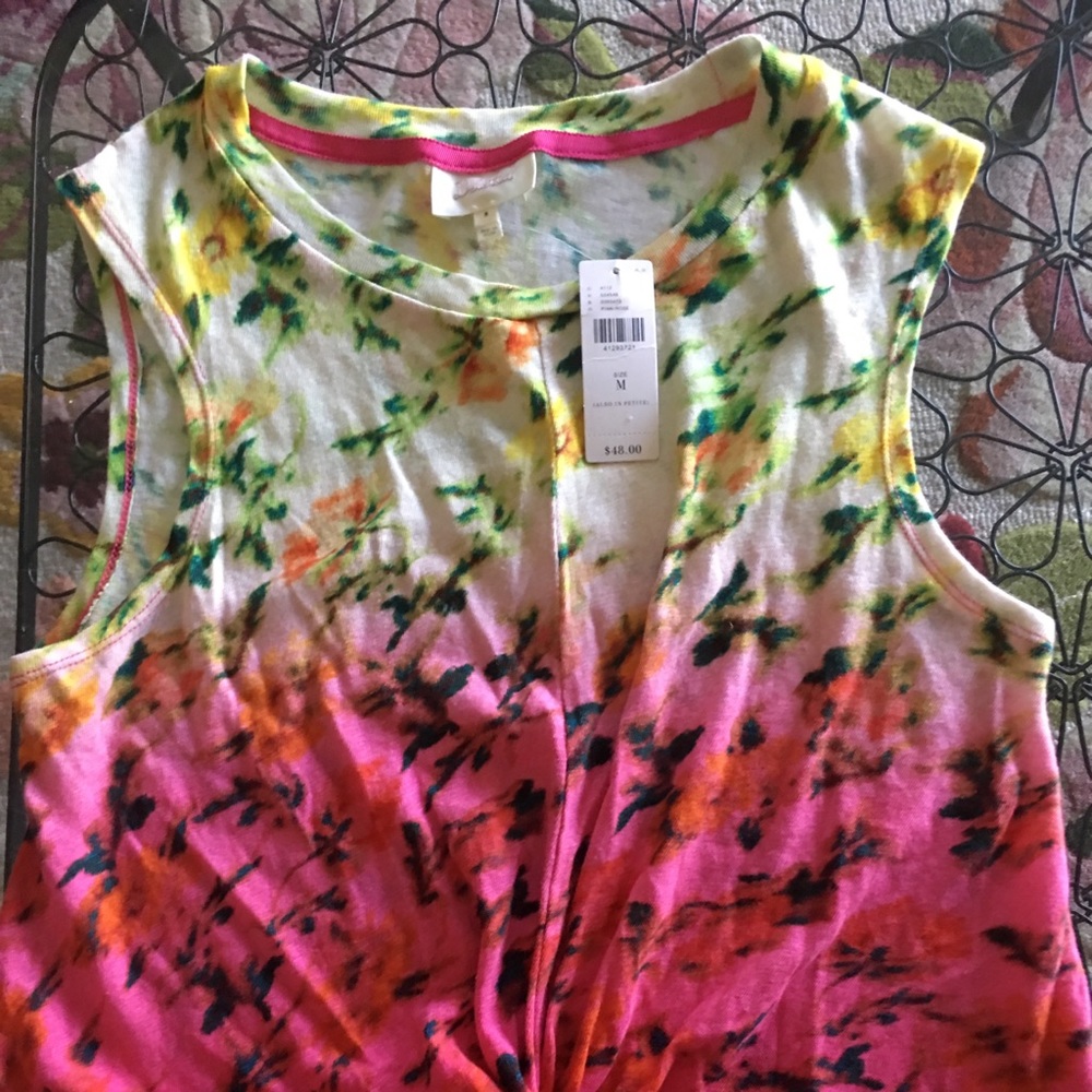 Anthropologie Deletta Dip Dye Floral tank T-shirt